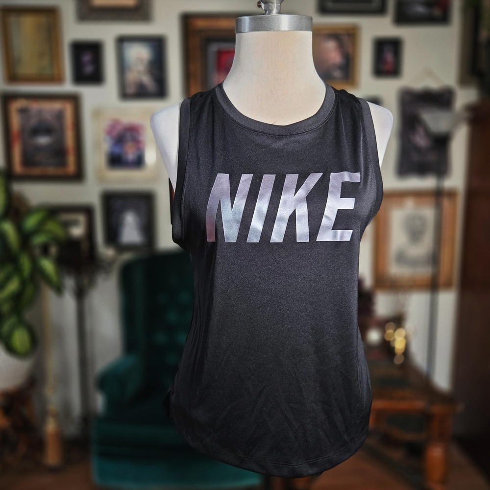 Nike Running Tank Top Womens Medium Black Dri-Fit Mesh Back Racerback Activewear